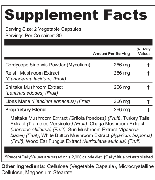 Supplement Facts for Mycelia Drift