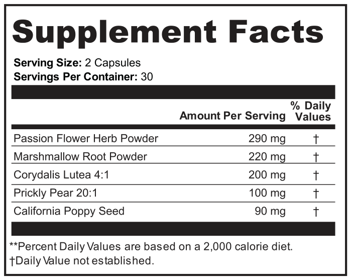 Supplement Facts for Nerve Weft